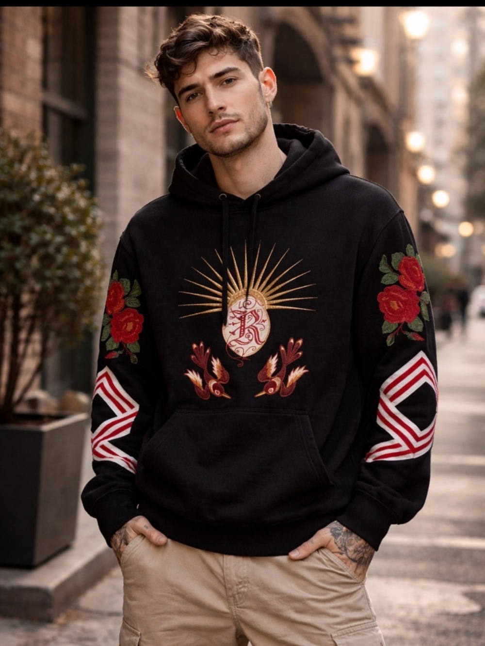 Reason Embroidered Crest Hoodie Men’s Large Black Streetwear